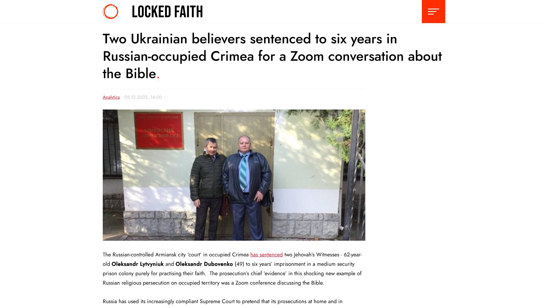 Two Ukrainian believers sentenced to six years in Russian-occupied Crimea for a Zoom conversation about the Bible | Locked Faith