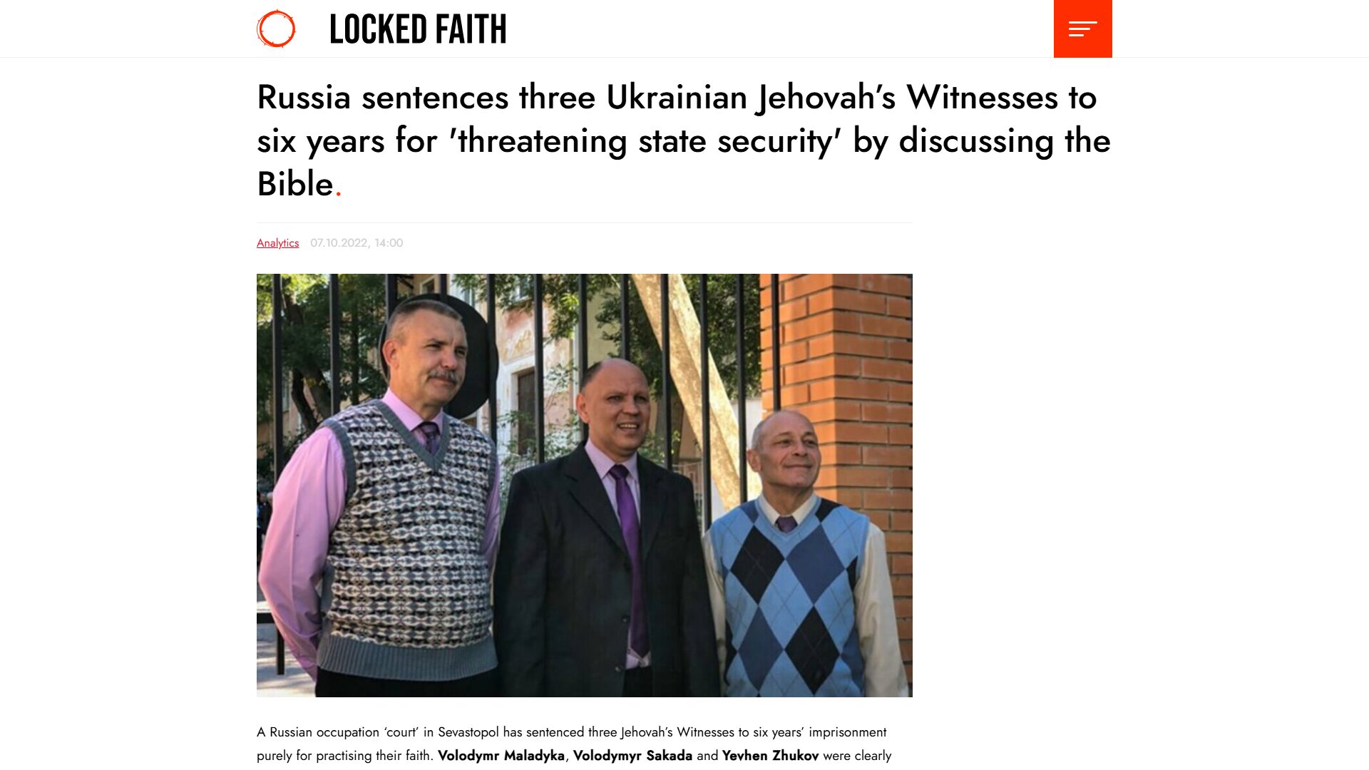 Russia sentences three Ukrainian Jehovah’s Witnesses to six years for ‘threatening state security’ by discussing the Bible | Locked Faith