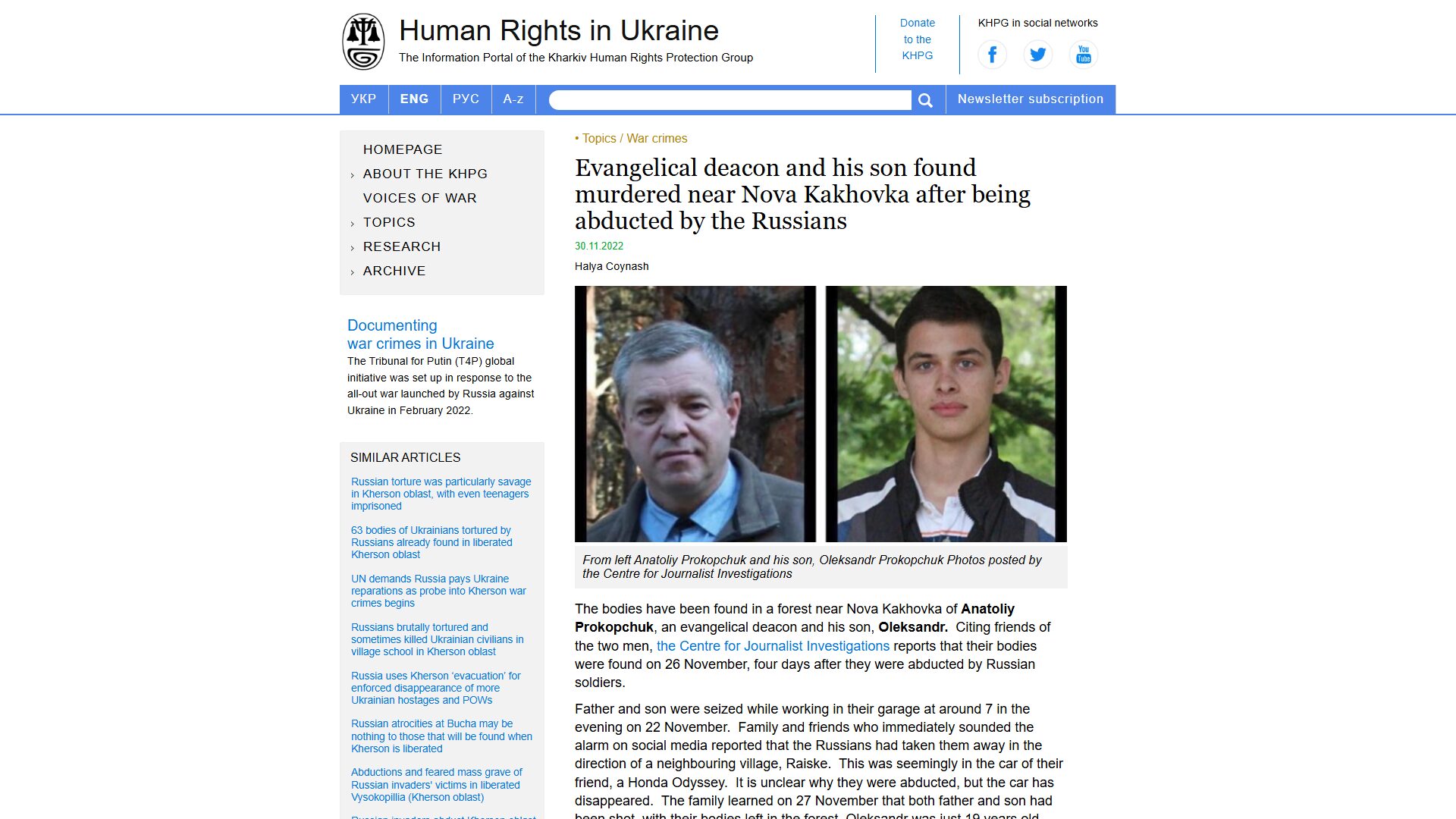 Evangelical deacon and his son found murdered near Nova Kakhovka after being abducted by the Russians