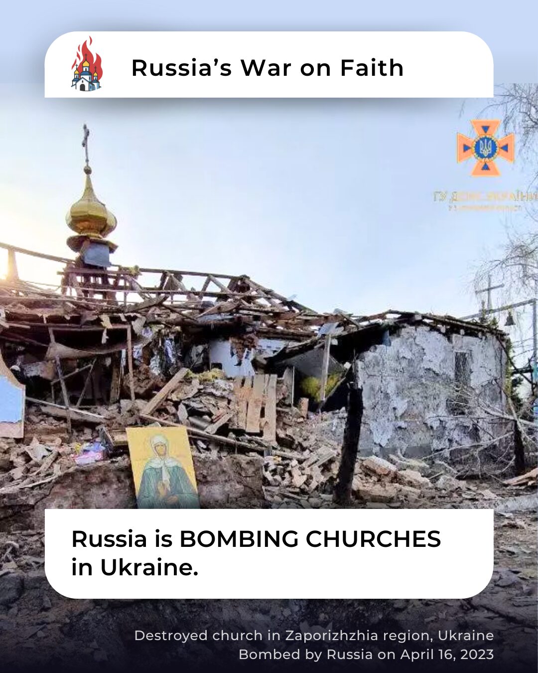 Russia is BOMBING CHURCHES in Ukraine. Destroyed church in Zaporizhzhia region, Ukraine Bombed by Russia on April 16, 2023