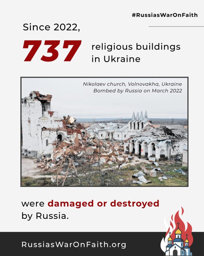 Since 2022, 737 religious buildings in Ukraine were damaged or destroyed by Russia. Nikolaev church, Volnovakha, Ukraine Bombed by Russia on March 2022